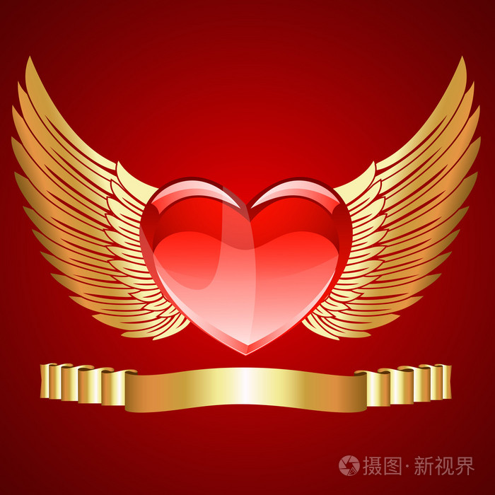 红色与金色的翅膀的心