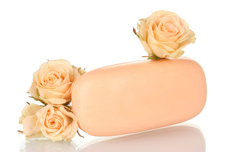肥皂与白色背景上的玫瑰图片