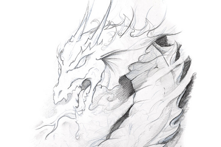 孤立草绘的红龙纹身艺术手画的龙剪影美丽带灯的龙灯手绘中国新的