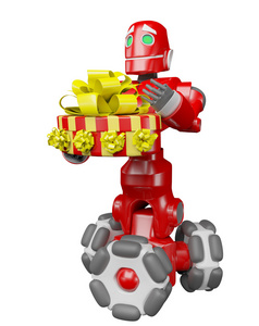 红色的机器人给出非常好的礼物