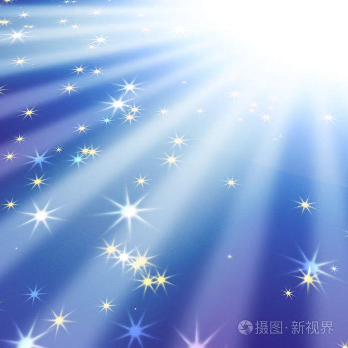 在蔚蓝的天空星星与太阳的光芒