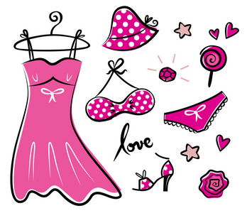 时尚复古粉红色图标和配件