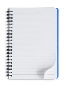 在白色背景上的空白蓝色笔记本