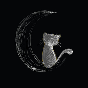 关于月亮的手绘制素描猫