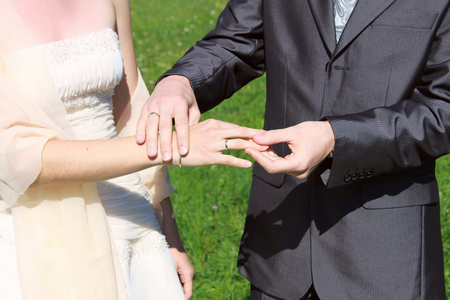 在婚礼的戒指交换图片