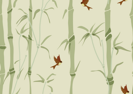 无缝背景与竹和鸟