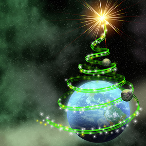 地球与抽象的圣诞树螺旋图片