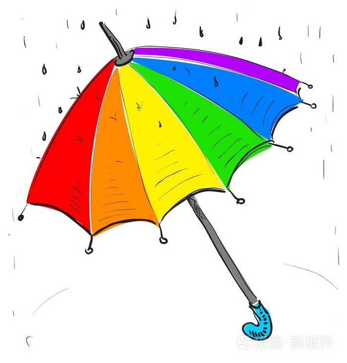 彩虹伞在雨下