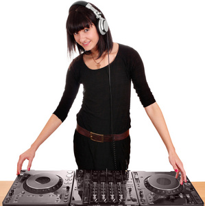 与转盘的美丽女孩 dj