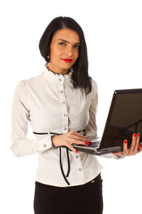 有吸引力的商业女人用的笔记本电脑