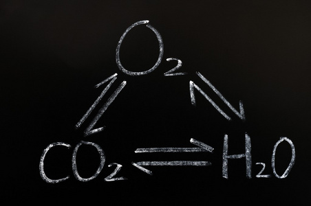 氧气, 二氧化碳和水的相互作用co2 二氧化碳分子黑板上的二氧化碳