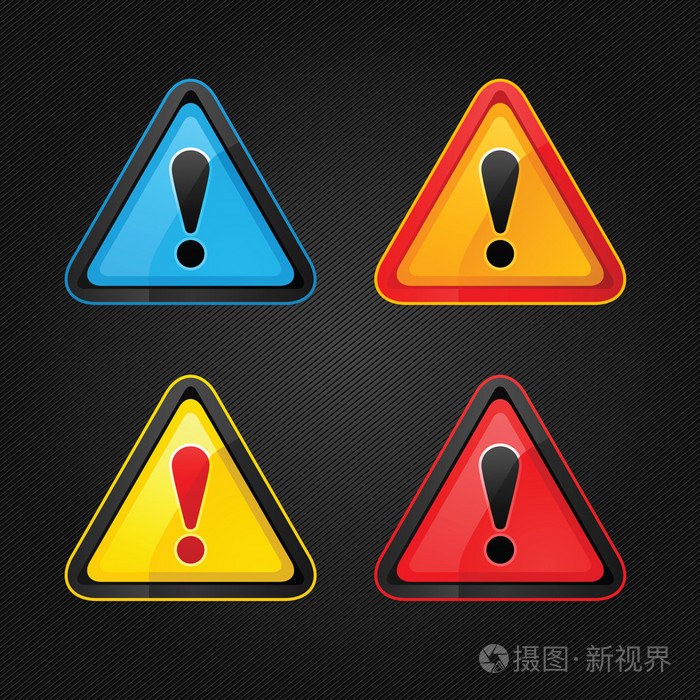 设置的危险警告注意标志在金属表面上