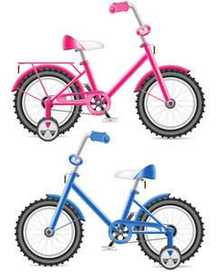 粉色和蓝色的孩子自行车矢量图图片