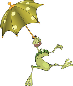 一把伞的青蛙。卡通