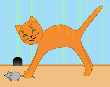 矢量插图小猫抓到一只老鼠照片