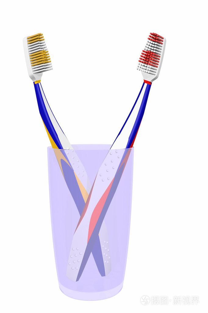 在玻璃中的两个牙刷
