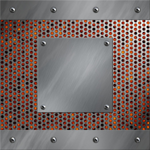 拉丝的铝框架和板螺栓连接到穿孔金属火 热的熔岩或熔化的金属