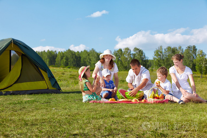在公园的家庭野餐