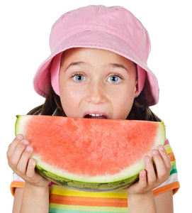 吃西瓜的可爱女孩照片