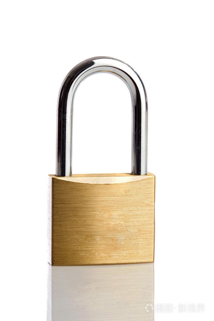 关闭在白色背景上的锁铁