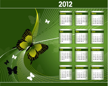 2012 年日历。矢量插图。eps10