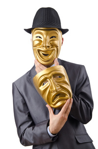 伪装身份戴着面具隐瞒他的身份的商人照片