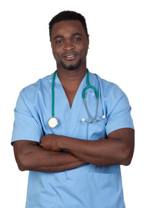 蓝色制服的非洲裔美国医生