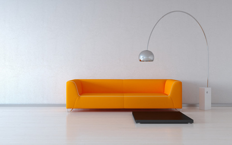 舒适橙色沙发靠墙