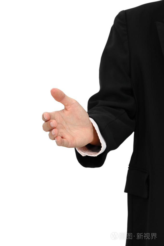 商务男人的手尝试邀请在白色背景上