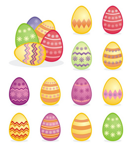 矢量组成的传统色彩鲜艳的复活节蛋图标