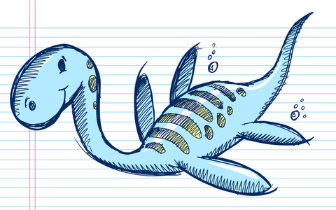 素描涂鸦海海洋恐龙动物矢量