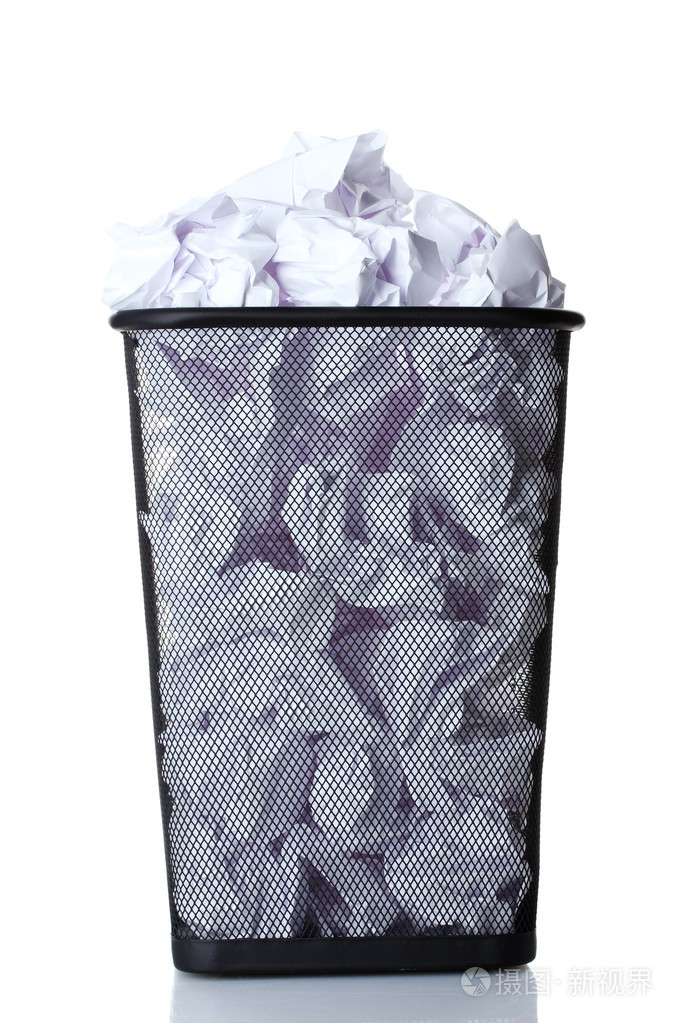 从纸上白色隔离金属垃圾桶