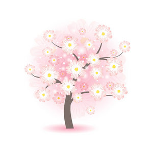 抽象的美丽花树与粉色的花
