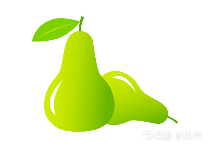 在白色背景上的绿色梨