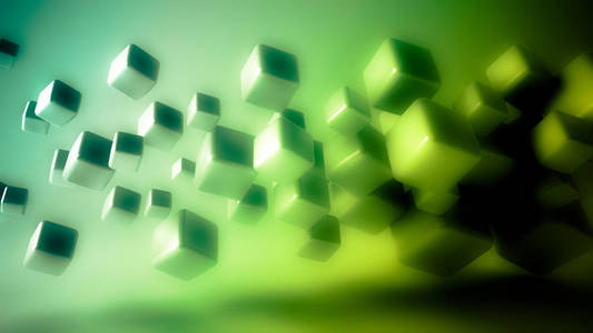 绿色抽象背景与多维数据集，3d 图，3d 渲染