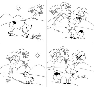 狐狸和葡萄的寓言矢量卡通老矢量城堡塔图标平面建筑插画梦幻之家童话