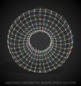 抽象的立体几何形状 多色速写环。手绘 3d 多边形圆环。10，Eps 矢量