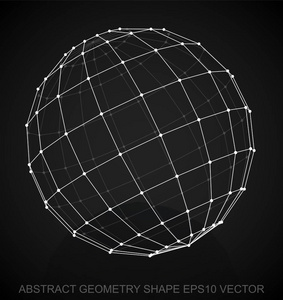 抽象的立体几何形状 白色速写球体。手绘 3d 多边形球面。10，Eps 矢量