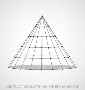 抽象的立体几何形状 黑色速写锥。手绘 3d 多边形锥。10，Eps 矢量
