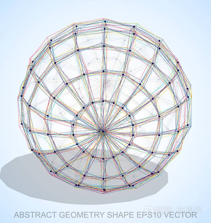 抽象的立体几何形状: 多色速写球体.手绘 3d 多边形球面.10,eps 矢量