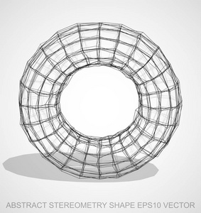 抽象的立体几何形状 水墨速写环。手绘 3d 多边形圆环。10，Eps 矢量