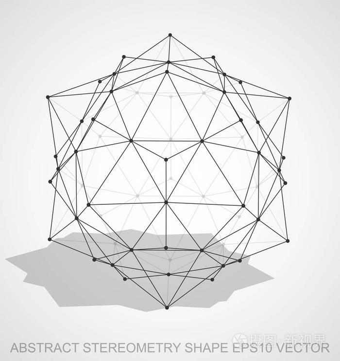 抽象的几何形状黑色速写十二面体手绘3d多边形十二面体10eps矢量