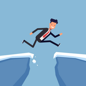 克服障碍.在西装的男人正迈向成功渡过难关.矢量图 eps10照片