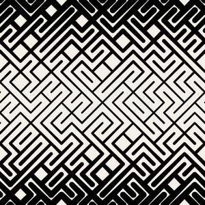 矢量无缝黑色和白色条纹线几何迷宫方形图案