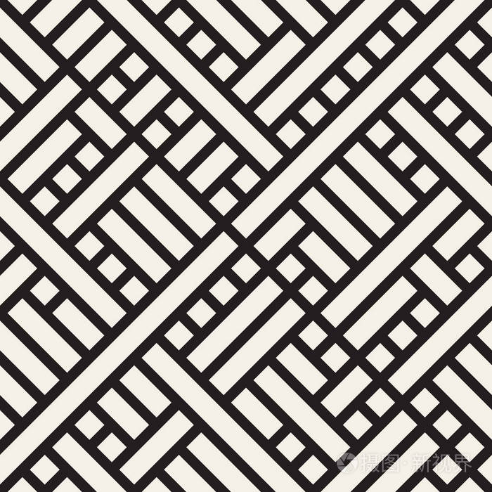 矢量无缝黑色和白色矩形几何相交线广场模式
