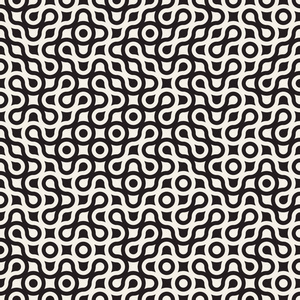 矢量无缝黑色和白色圆圈圆形的迷宫半色调 Truchet 模式