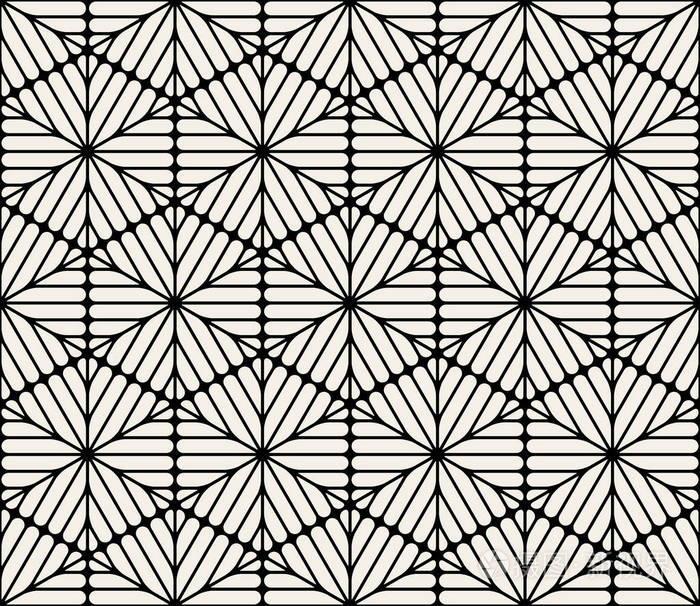 矢量无缝黑色和白色圆形六角线花边图案