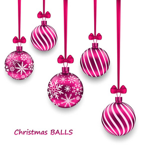 圣诞贺卡与弓丝带粉红色玻球
