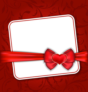 漂亮的卡片为情人节带着弓和红色的心的