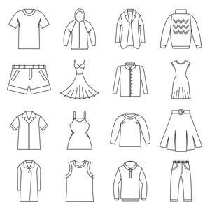 不同的衣服图标集，大纲样式